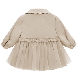 famuka Baby Girl Trench Coat Dress Toddlers Spring Fall Button Down Jacket with Tulle (US, Age, 9 Months, Khaki)