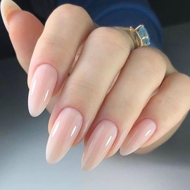 Ivory Nude Press on Nails Almond Medium, Pure Color Glossy Fake Nails Press Ons Almond Shape, Stick on Nails for Women and Girls Daily Wear in 24PCS