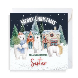 Second Ave Sister Christmas Polar Bear Square Xmas Holiday Festive Greetings Card