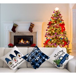 Artmag Christmas Pillow Covers 12x20 Blue Decorative Outdoor Farmhouse Merry Christmas Deer Buffalo Plaid Truck Gnomes Christmas Pillow Shams Cases Slipcovers for Couch Sofa Set of 4