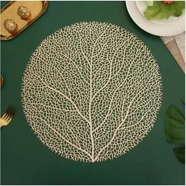 Marco Paul Set of 6 Gold Placemats Round Leaf Table Mats Heat Resistant Modern Kitchen Dining Table Home Decor Place Mats Wedding Party Dining Table Accessories Table Mats 38cm