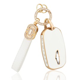 CARFIB Key Fob Cover for 2023 Genesis GV60 G90 8 Button 2024 Soft Key Shell with Keychain TPU Girly Cute Key Fob Case White Gold