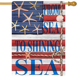 Artofy 4th of July Patriotic Large Decorative House Flag, Coastal America Beach Yard Garden Outside Decor, From Sea to Shining Sea USA American Nautical Outdoor Home Decoration Double Sided 28 x 40