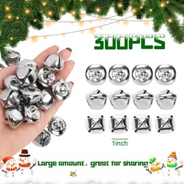 MCPINKY 300PCS Jingle Bells Bulk, Craft Bells 1 Inch Silver Jingle Bells for DIY Christmas Home Decoration