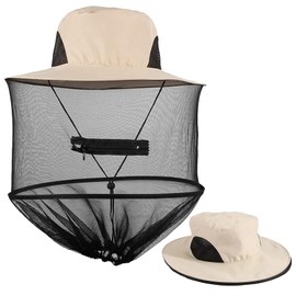 Mosquito Net Hat with Removable Net to Protect Face and Neck - Fishing Hat Anti Mosquito Hat for Outdoor Hiking, Camping, Gardening, beige