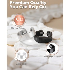 Jeracol 2Pcs Magnetic Rings for Men& Women,99% Solid Pure Copper Ring with Ultra Strength Magnets in Gift Box