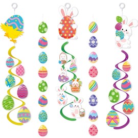 AhfuLife Easter Egg Hanging Swirls Decorations, 3pcs Easter Bunny Chick Eggs Decor and 2pcs Easter Eggs Hanging Banners for Kids Gifts Easter Party Decoration(Style 4)