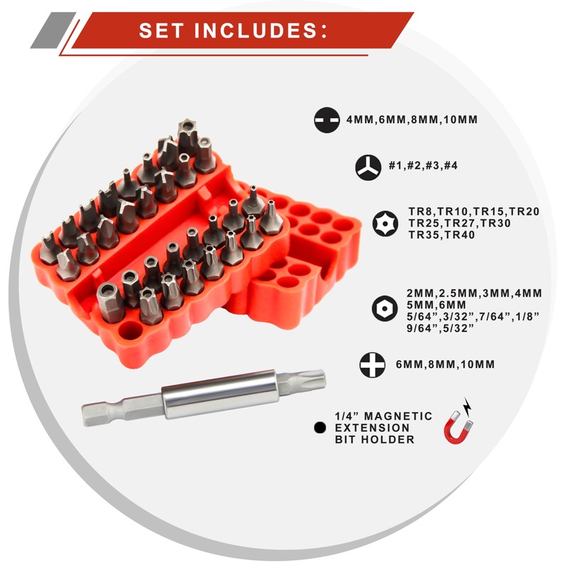 34pcs Security Bit Set 1/4 Inch Hex Shank Screwdriver Bit