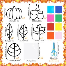 Zkaoai Autumn Crafts Children, 12 Pieces Craft Set Autumn Stocking Art, Window Pictures Autumn Crafts, DIY Craft Set Leaves Decoration, Autumn Decoration Crafts Children, DIY Gift for Thanksgiving