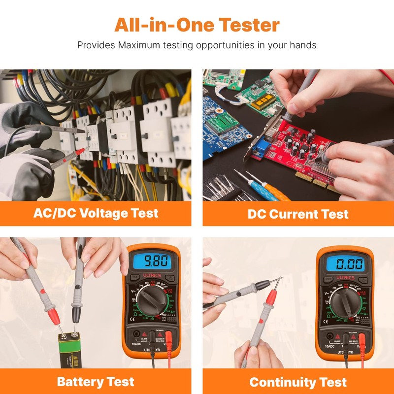 ULTRICS Digital Multimeter, Voltmeter Ammeter Ohmmeter Circuit Checker with Backlight