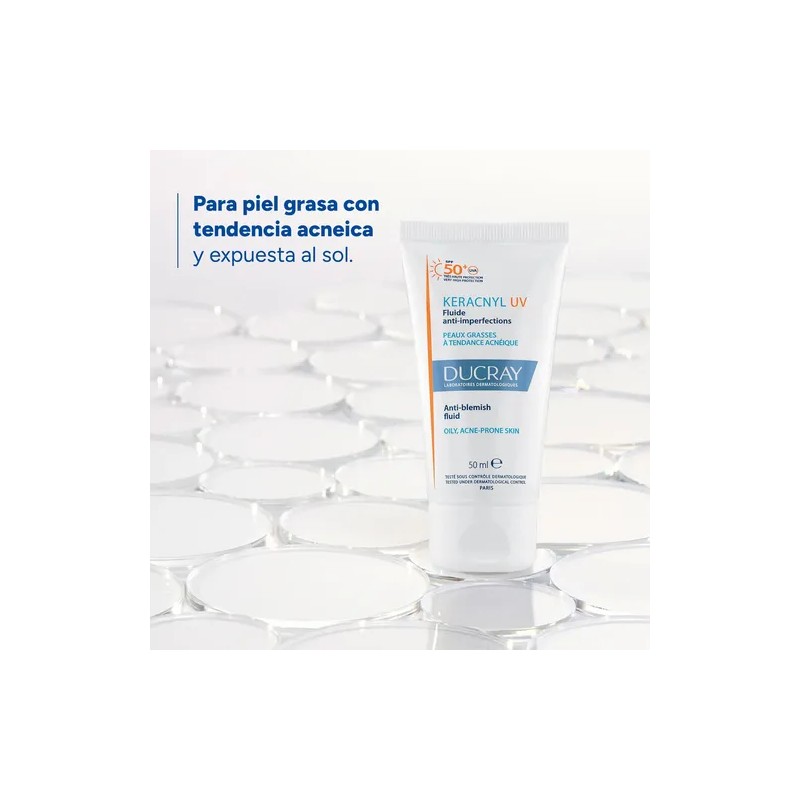 DUCRAY, Keracnyl UV Protector Solar Fluido, FPS 50+, Anti-imperfecciones, Control
