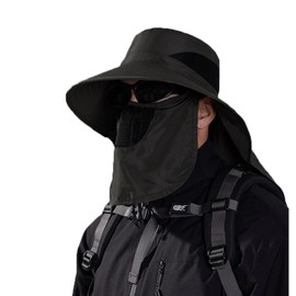 COTIM COYIN Outdoor Sun Hat with Face Neck Flap, UPF 50+, Wide Brim Fishing Sun Hat for Hiking Safari Gardening for Men Women, Black