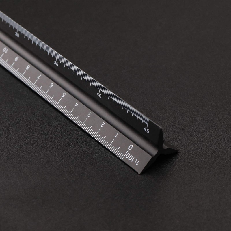 EMSea Triangular Scale Ruler 30cm Black Aluminum Alloy Metric Ruler