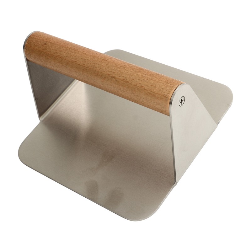 Burger Smasher 304 Stainless Steel Square Handheld Burger Press Wooden