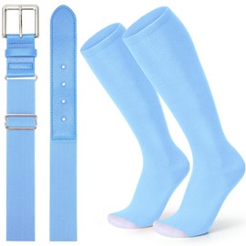 XZQTIVE Baseball Softball Socks and Baseball Softball Belt Combo Set Knee-High Soccer Socks for Kids Youth Adult,Baby Blue