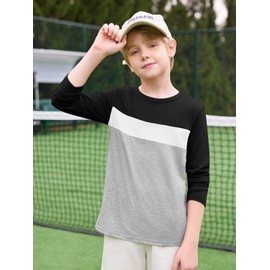Haloumoning Boys Long Sleeve Shirts Kids Fashion Fall Tops Crewneck Color Block Tees 5-14Y Black