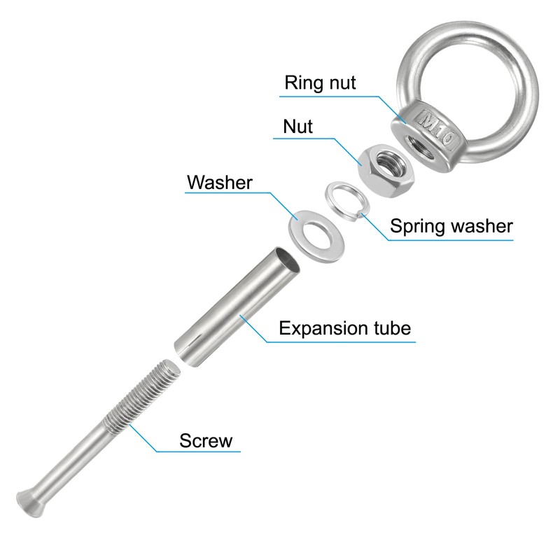 PATIKIL Expansion Eye Bolt M10x90mm, 2 Pack 304 Stainless Steel