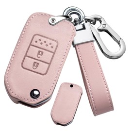ontto Flip Folding Key Fob Protector Fit for Honda Accord Civic Odyssey CR-V Crider Insight Jade 2013-up Auto Accessories,Soft and Durable Leather Car Key Cover with Keychain,Pink
