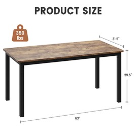 IDEALHOUSE Dining Table for 6, Wooden Rectangular Kitchen Table with Metal Legs, Farmhouse Long Dining Room Table, Retro Dinner Table for Large Family, 63''x31.5'', Rustric Brown