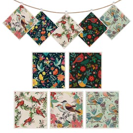 wlich 10PCS Swedish Dishcloths for Kitchen, Reusable Dish Rags for Washing Dishes with Clips, Non-Scratch Kitchen Towels and Dishcloths Sets, Washable Swedish Dish Cloths, No Odor(Birds Flowers)