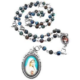 TALISMAN4U Seven Sorrows of Mary Rosary Chaplet Colorful Beads Necklace Our Lady of Sorrows Medal Holy Family Centerpiece Catholic Jewelry for Women with Gift Box
