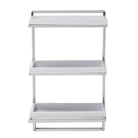 Danya B. Wall Mounted 3-Tier Bathroom Shelf with Towel Bar and Removable Trays, White and Chrome