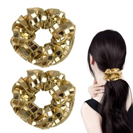 Sparkly Back to School Hair Scrunchies for Teen Girls Cheerleader Hair Accessories for Girls Gold Ponytail Holders for Women with Disco Ball Hair Bands for Fine Thick Hair Accessory for Disco Party
