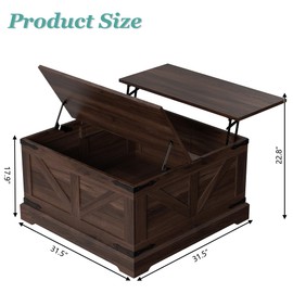 YOCONYO Coffee Table with Storage, 31.5" Center Table with Flip-Top Lids, Square Coffee Table with Large Hidden Storage Compartment for Living Room, Bedroom (Brown)