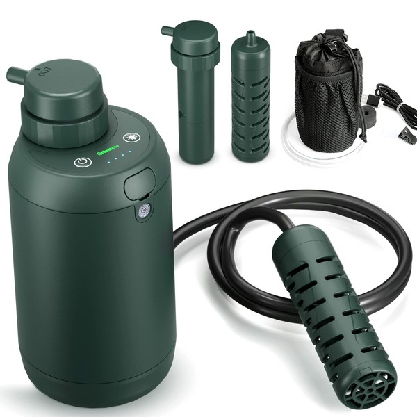 GreeShow GS-2801 GS-2801 Portable Water Purifier, Outdoor Water Filter, Genuine Japanese Product, Survival Water Purifier, USB Electric, Mountain Climbing, Camping, Camping, Disaster Prevention, Disaster Preparedness Goods, Lightweight, Equipped with LED