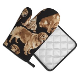 Golden Retrievers Golden Kitchen Oven Mitts and Potholders BBQ Gloves-Oven Mitts and Pot Holders with Cooking Gloves for Cooking Baking Grilling