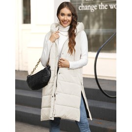 HEEKPEK Womens Puffer Vest Winter Hooded Sleeveless Zip Up Long Puffy Jacket Warm Thick Quilted Coats with Pockets(White,X-L)