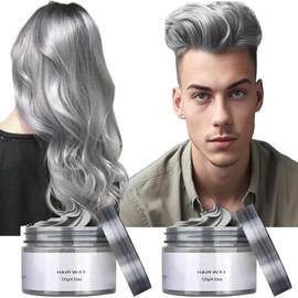 Jebousike Temporary Hair Color Wax, 2pc Washable Hair Wax Dye for Men Women, 4.23 Ounces Gray Hair Styling Clay Ash for Crazy Hair, Cosplay Party, Makeup Gifts