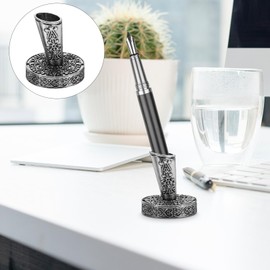 VILLCASE 5pcs Vintage Round Metal Fea-ther Pen Holder, Retro Insertion Pen Holder, Desktop Single Pen Stand Base Dip Pens Base Quill Pen Stand for Office Supplies Student