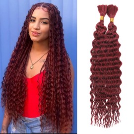 CHARSUN Deep Wave Braiding Hair Curly Bulk Synthetic Hair Extensions For Women Wet and Wavy Braids Extensions for Boho Box Braids No Weft 2Bundle/Pack Hair Extensions(wine red#)