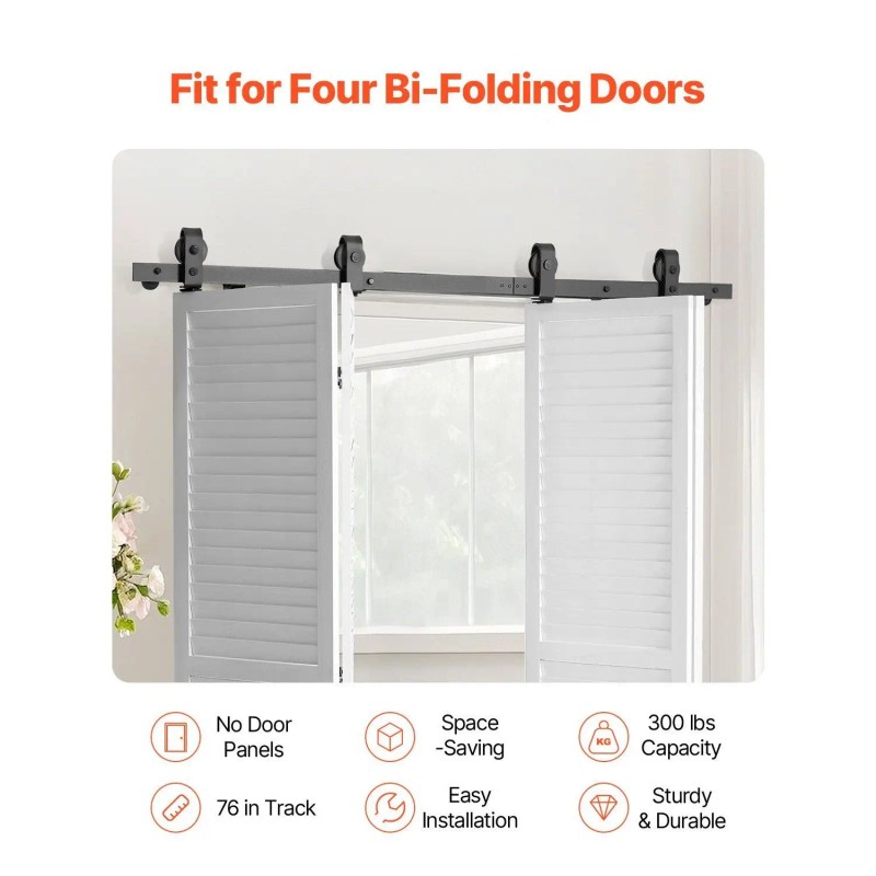 Bi-Folding Sliding Barn Door Hardware Track Kit 76\" Heavy Duty