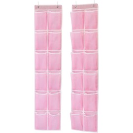 Simple Houseware 24 Pockets - 2PK 12 Large Pockets Over Door Hanging Shoe Organizer, Pink