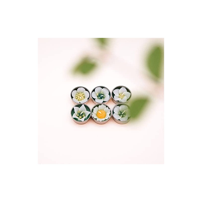 Assorted 8 Handmade White Garden Flower Scented Tealights