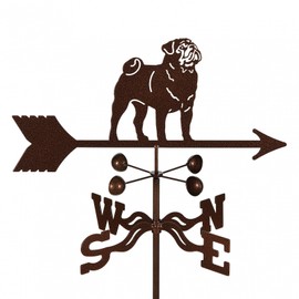 EZ Vane Pug Dog Weathervane — 4-Sided Mount, Wind Cups, Antique Copper Finish, Steel with Durable Triple Powder Coating, Handcrafted in USA