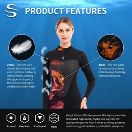 Dizokizo 3mm Wetsuit Women Neoprene Long Sleeves Full Wetsuit for Diving Surfing Kayaking Snorkeling