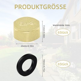 Pack of 6 1/2 inch brass end caps for garden hoses with washers, garden hose caps and plugs for external tap cap, 1/2 inch female thread end cap for outdoor garden hose connection