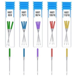 Coollooda Sewing Needles for Home Use, Sewing Needles Set, 15 Pieces, 5 Sizes (9#/11#/14#/16#/18#, 3 each), Organ Needles, Thin Fabric, Medium Thickness, Sewing Machine Accessories, Storage Case Included