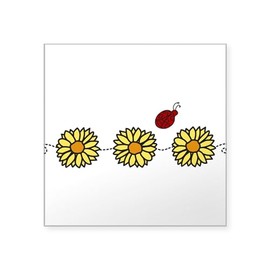 CafePress Flower Ladybug Square Sticker 3 X 3 Square Bumper Sticker Car Decal