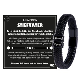 Lueaurra Father's Day Gift for Dad Stepdad Gift Stepdad Birthday Christmas Gifts Men's Leather Bracelet for Dad, 0, No, No Gemstone