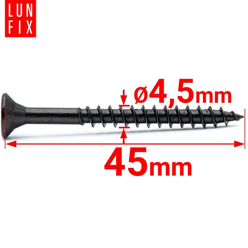 4.5 x 45 mm Pack of 100 Countersunk Screws Black