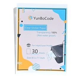 YunBo Clear Sticker Paper for Laser and Inkjet Printer Vinyl Labels Decal Transparent Transparency 100%Transparent but Not Waterproof 8.5" x 11" 30Sheets