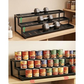 Expandable Can Rack Organizer for Pantry, 3-Tier Adjustable Can Storage Holder, 15.8 to 26.4 Inch Width Step Spice Shelf, Soda Cat Cans Goods Storage Display for Pantry, Cabinet, Countertop