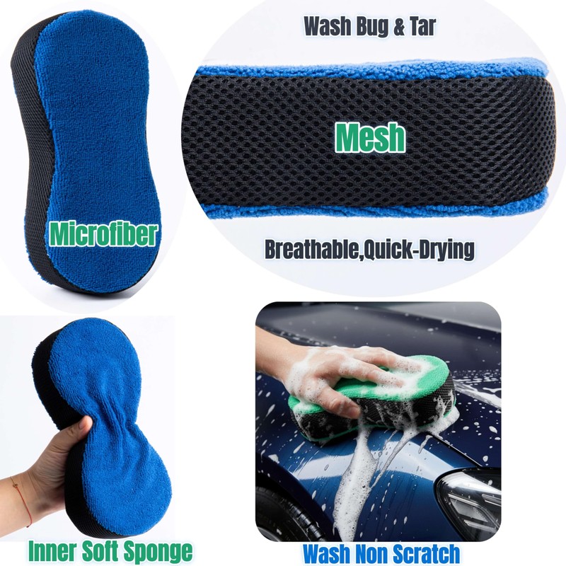 K-STH (5 Pack) Microfibre Car Cleaning Sponges & High-Density Car