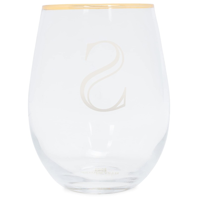 Mary Square Monogrammed S Gold Foil 16 ounce Glass Stemless