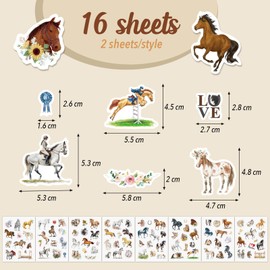 BETESSIN 16 Sheets Horse Stickers Girls – Horse Stickers for Children – Horse Girls Gift – Horses Birthday Decoration and Horse Party Bag Children's Birthday Girls