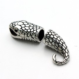 Linsoir Beads 10 Sets Snake Head Hook Clasp End Cap Hook for Leather Cord Antique Silver Plated